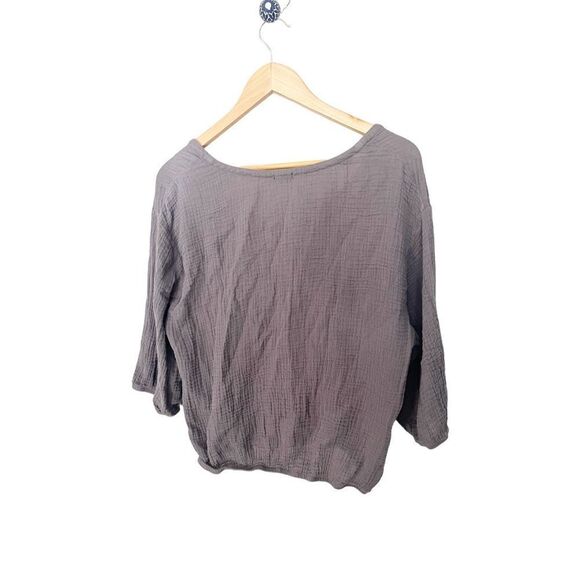 ‎Monrow Gray V-Neck 3/4 Sleeve Cotton Top - Picture 3 of 5